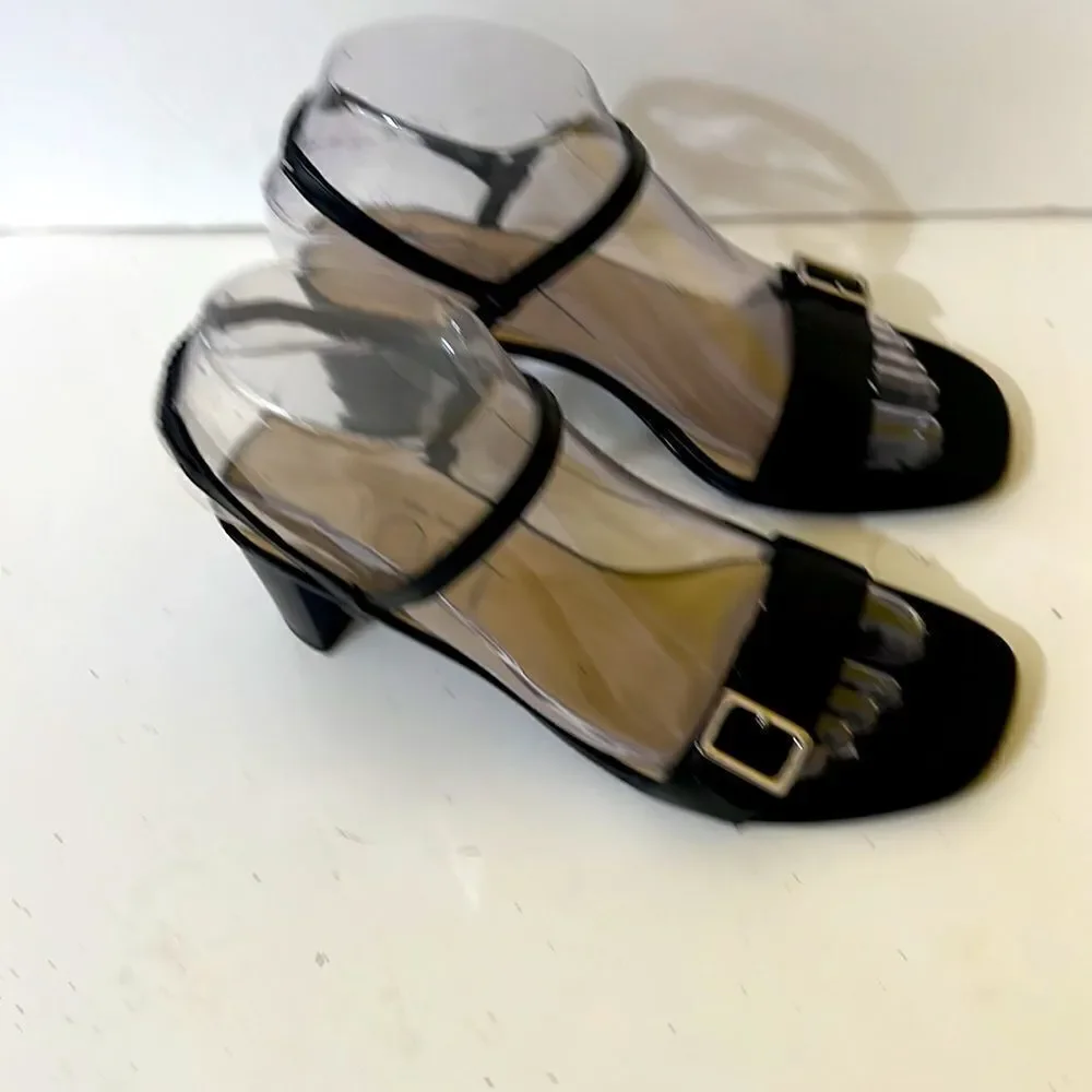 Loft Black Block Heel Y2K Whimsigoth Mary Jane Sandals With Silver Buckle Size 6
